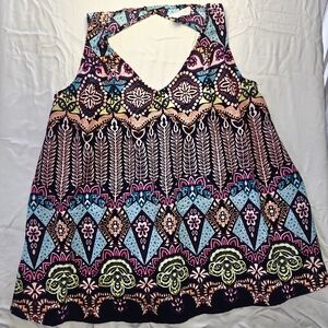 Peach Love California Boho Geometric Print Cutout Tank - Size Small
